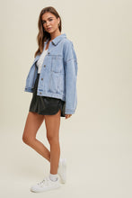 Washed Denim Jacket with Pleated Back Detail