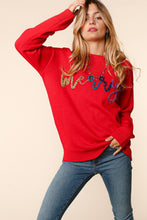 Merry Pop Up Letter Sweater Knit Top
