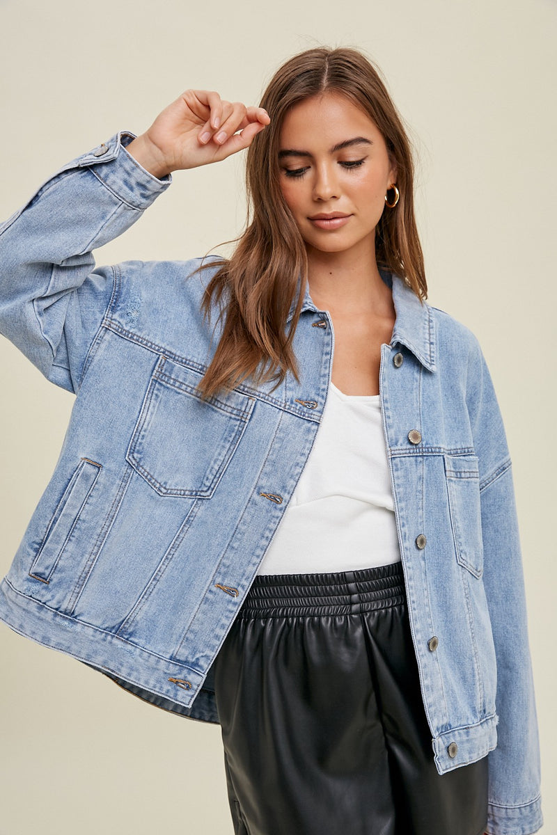 Washed Denim Jacket with Pleated Back Detail – chickasawrose